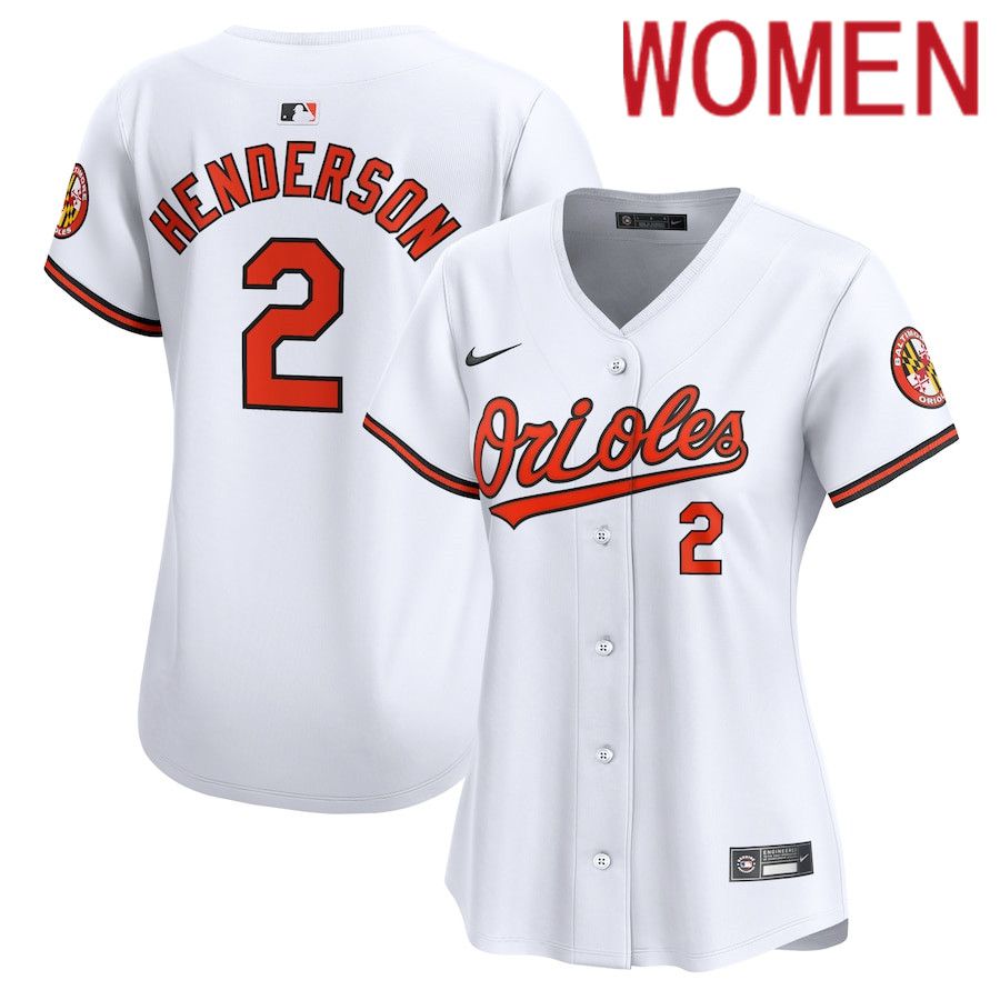 Women Baltimore Orioles 2 Gunnar Henderson Nike White Home Limited Player MLB Jersey